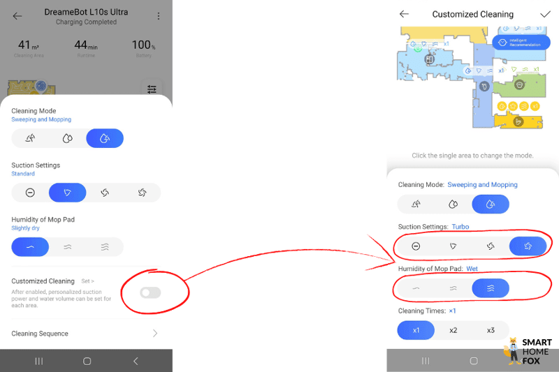 Интенсивность воды настраивается в приложении Dreame Home App.